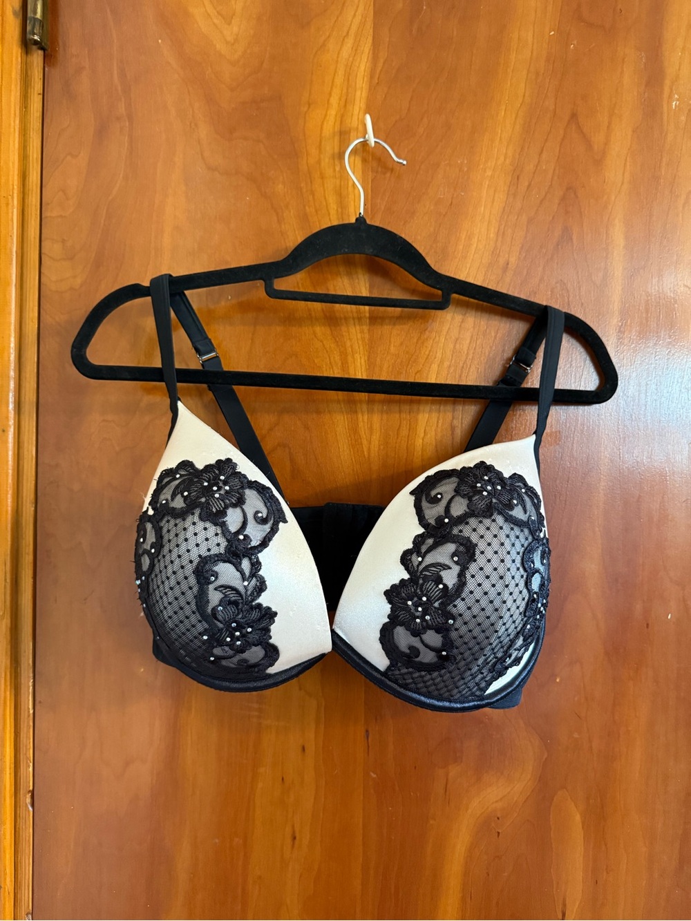 Cacique Ivory Bra with Black Lace Overlay